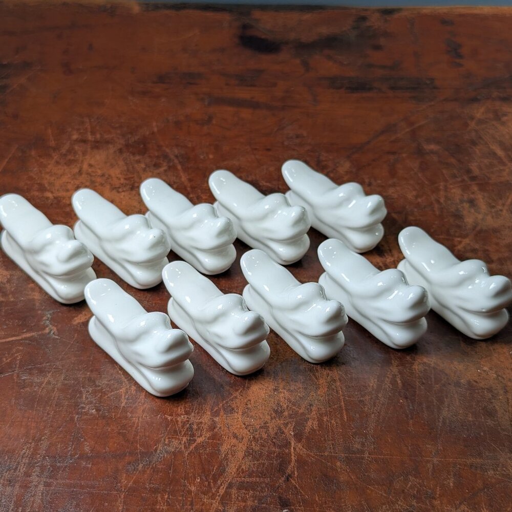 Vintage Set of 10 German White Porcelain Dragons Cutlery Rests, Chopstick rests
